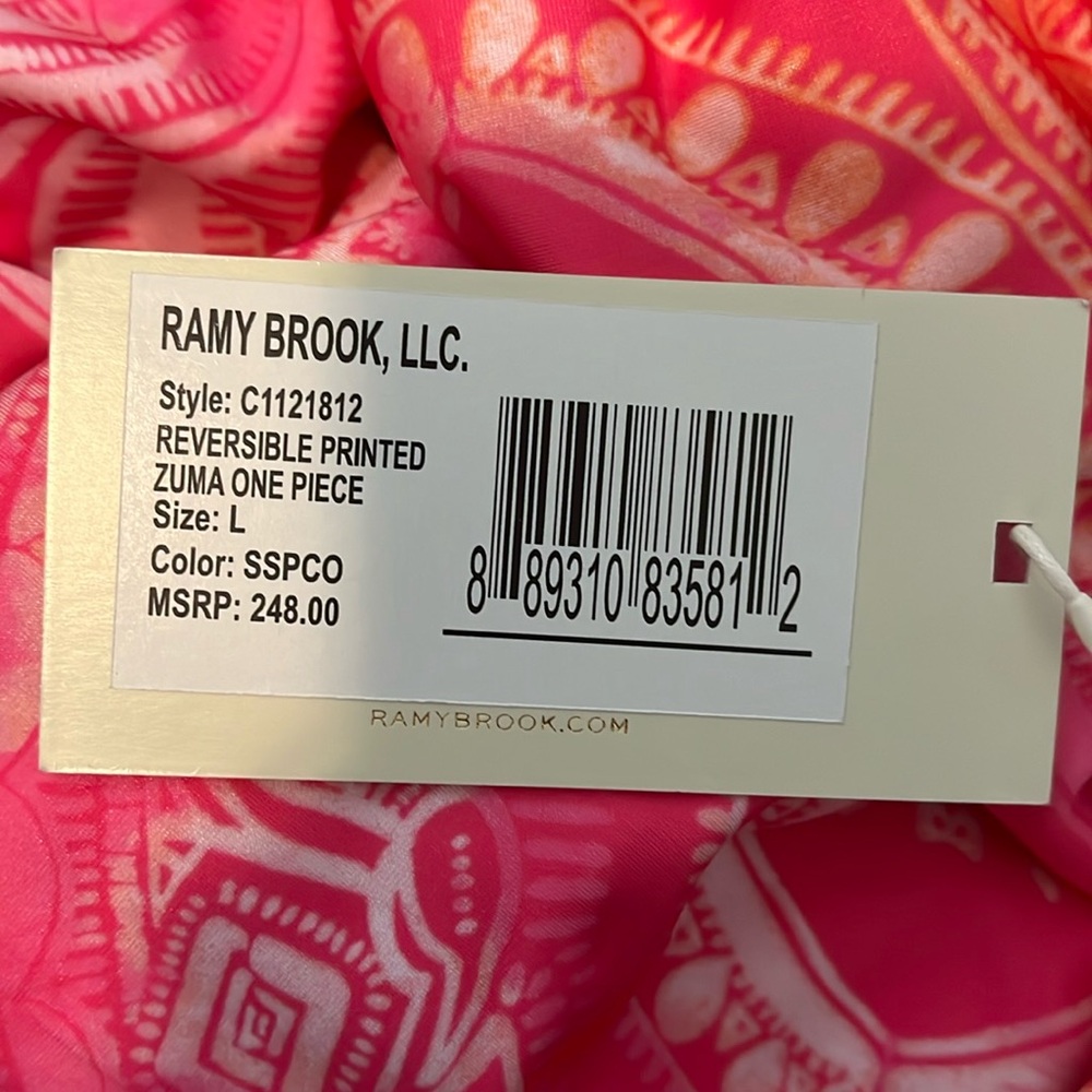 NWT Ramy Brook Zuma Reversible Plunge Pink Multi One-Piece Swimsuit NWT Large - Picture 5 of 10